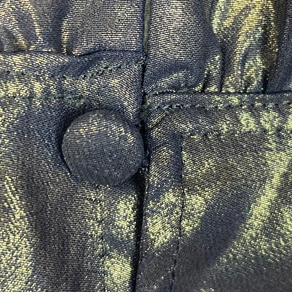 Free People Metallic Sheen Button Down Shirt Blouse‎ Navy Gold XS Oversized